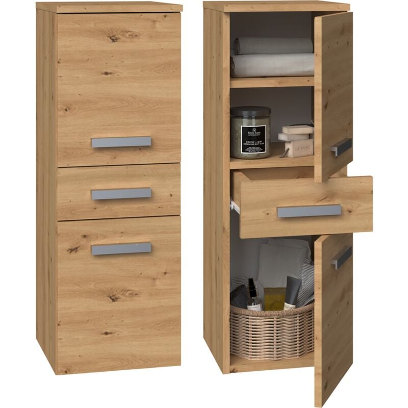 foto del prodotto nina mobile bagno 2 ante 1 cassetto 30x30x85cm colonna portaoggetti per bagno basso