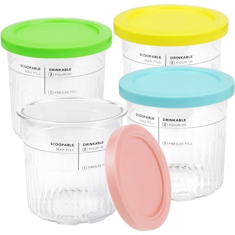 foto del prodotto ninja creami pints and lids 4 pack, ninja creami deluxe nc501 nc500 series ice cream maker containers with leak proof lids, bpa free, dishwasher safe