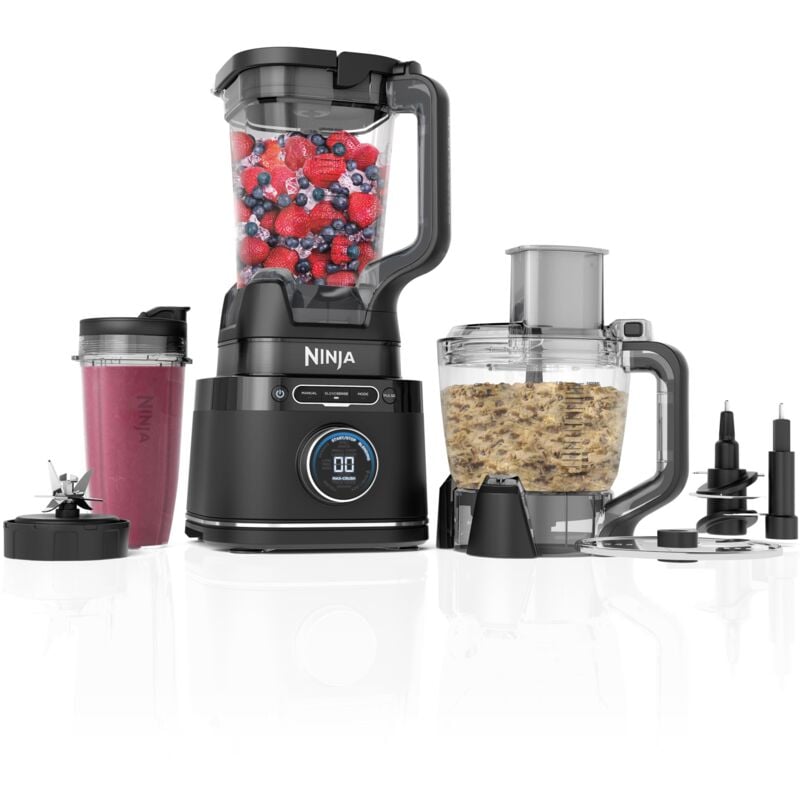 foto del prodotto ninja frullatore detect power processor pro 3 in 1 1200w, robot da cucina, 1 bicchiere monoporzione, caraffa da 2l, lame per impastare, frullare,