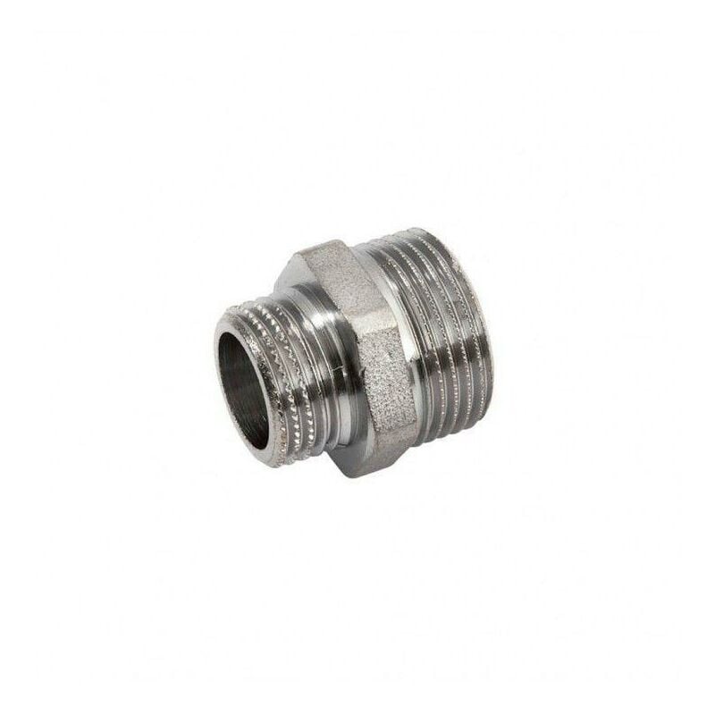 foto del prodotto nipplo doppio con riduzione, vite doppia ridotta idrobric in ottone cromato, 1 2x3 4, idb smk n0335 b