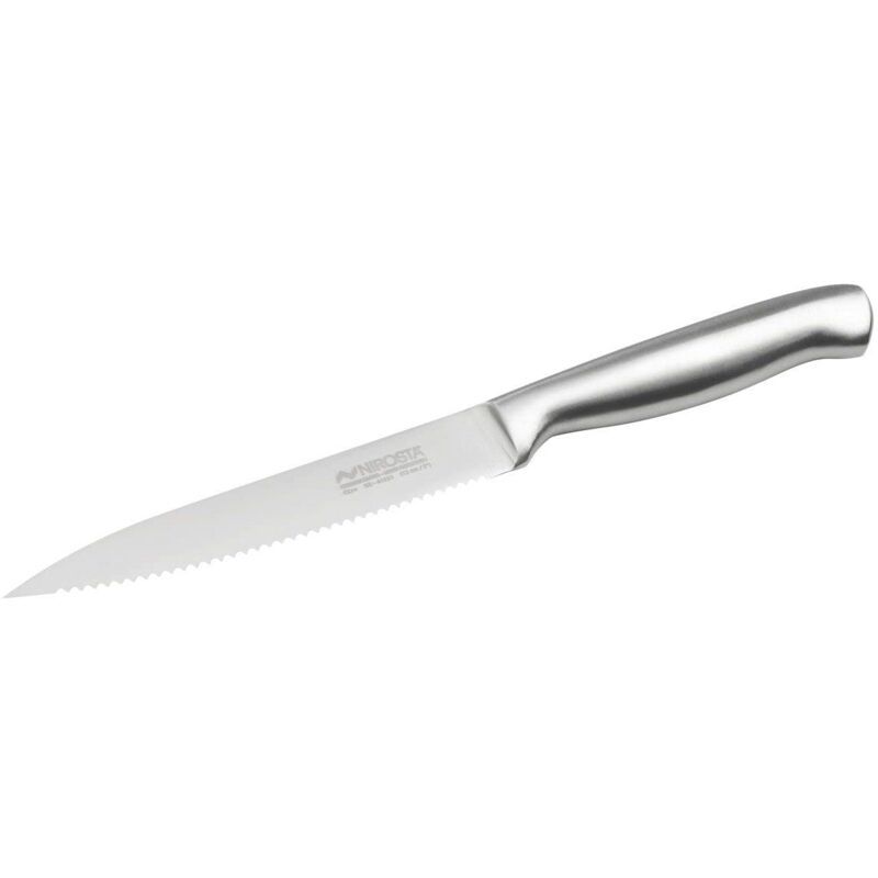 foto del prodotto nirosta coltello da cucina con lama seghettata star, coltello multiuso affilato a mano, lama seghettata a mano, lunghezza lama circa 12 cm,