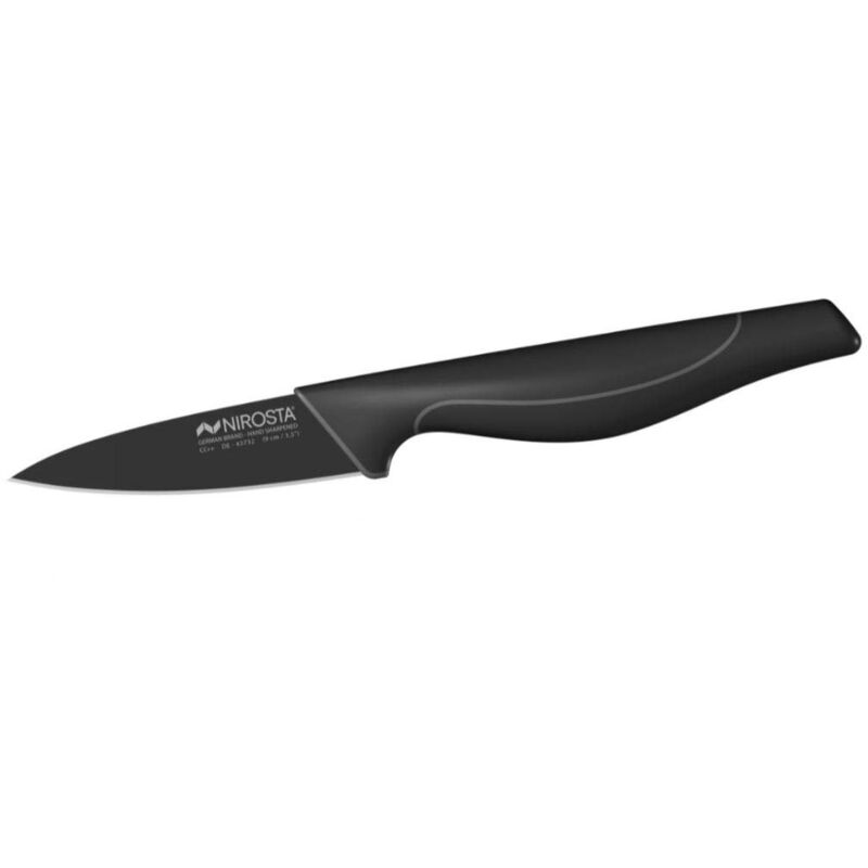 foto del prodotto nirosta coltello universale, linea wave in acciaio inossidabile con rivestimento antiaderente nero 9cm