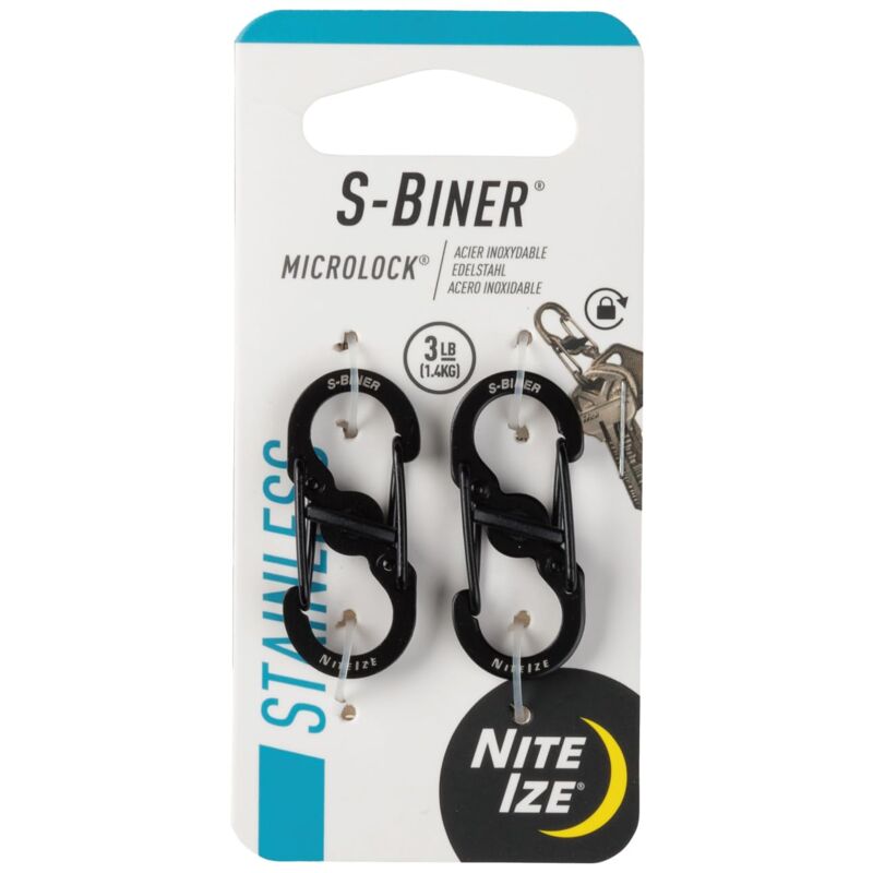 foto del prodotto nite ize gancio doppio s s biner microlock, nero, 1.38 x 0.57 x 0.28 pollici, confezione da 2 pezzi 