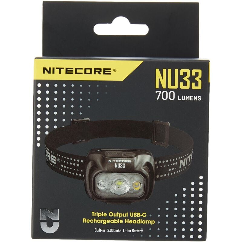foto del prodotto nitecore nu33 torcia frontale 700 lumen, usb c, ricaricabile, con luce rossa