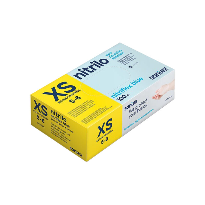 foto del prodotto nitriflex blu confezione de 100 guanti da esplorazione in nitrile taglia xs 3,5 grammi senza polvere free de latex non sterile colore blu