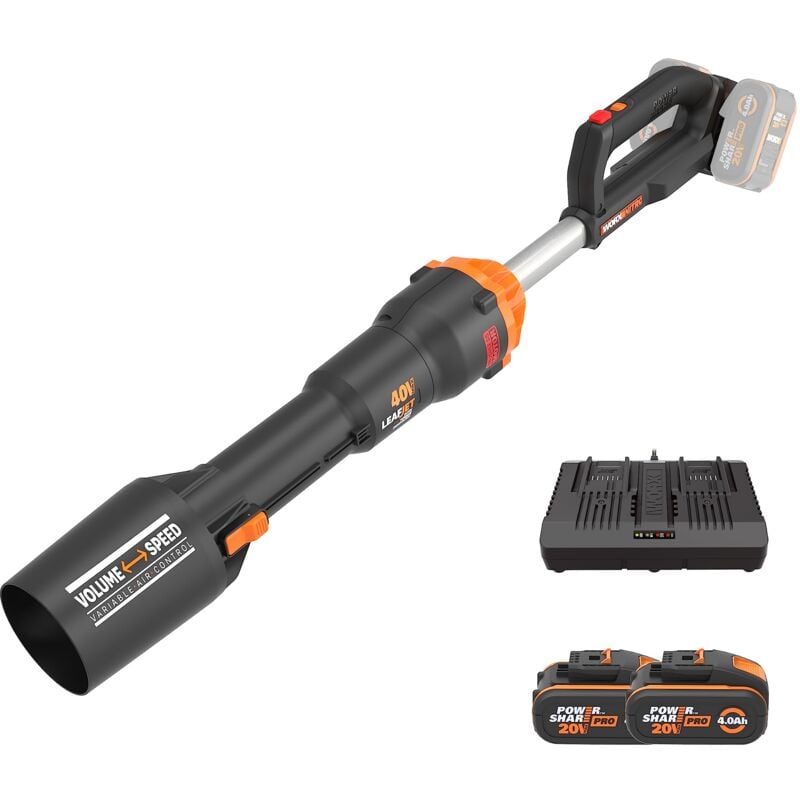 foto del prodotto nitro soffiatore a batteria 40 v max 2 x 20 v motore brushless wg585e include 2 batterie da 4 ah e caricatore doppio worx