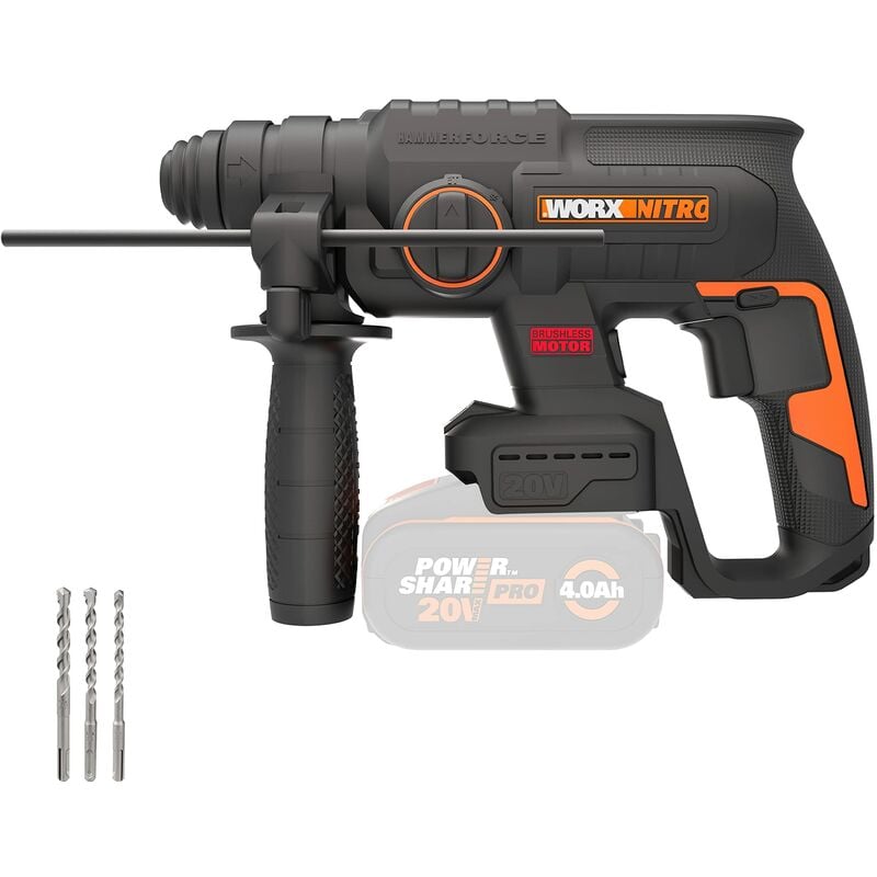 foto del prodotto nitro wx381.9 martello pneumatico senza spazzole da 20 v, per forare, perforare a martello e scalpellare, 2 joule, senza batteria e caricatore