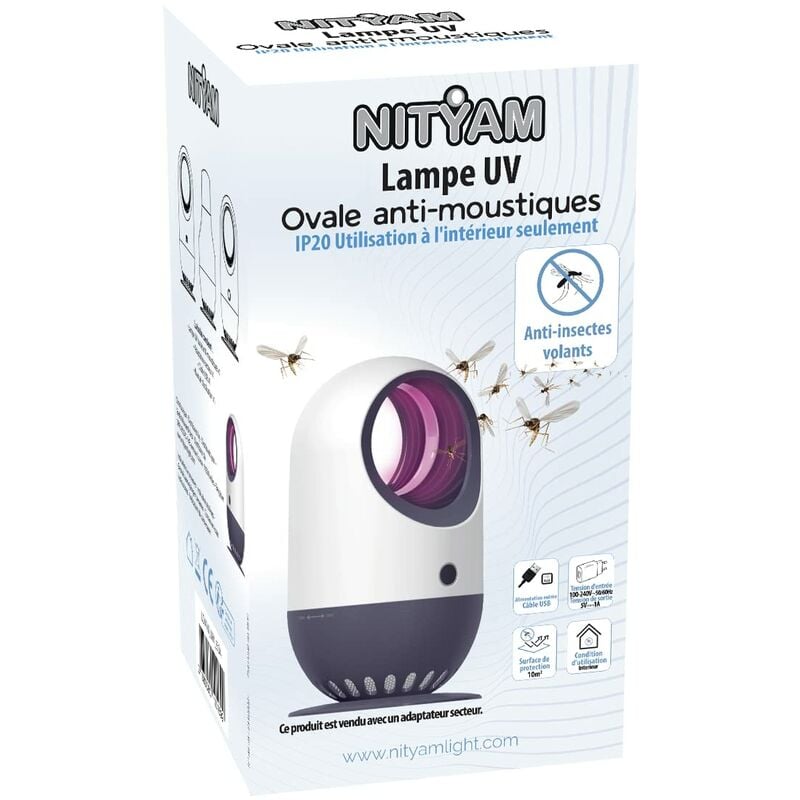 foto del prodotto nityam lampada uv ovale, estrattore di zanzare, lampada anti insetti per interni esterni, nessun rumore, nessuna radiazione, cavo di alimentazione