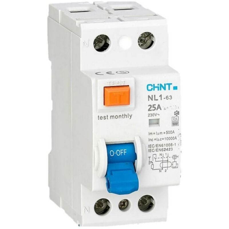 foto del prodotto nl1 63 25 2p f30 interruttore differenziale puro 2x25a 30ma tipo f 263717 chint