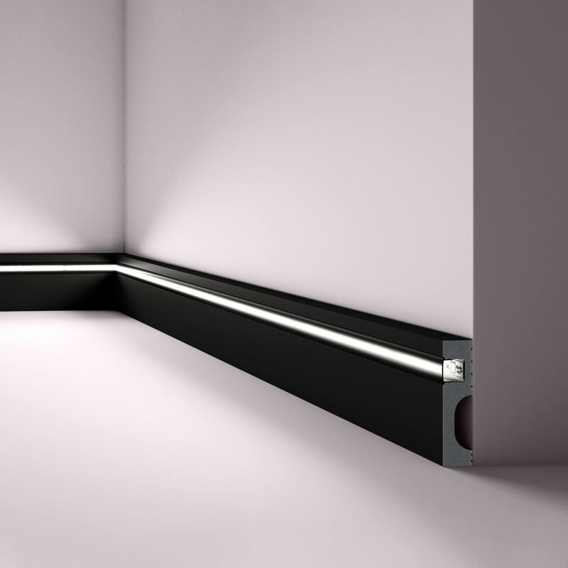 foto del prodotto nmc battiscopa il11 black wallstyl noel marquet modanatura aspetto stucco illuminazione indiretta design moderno nero 2 m