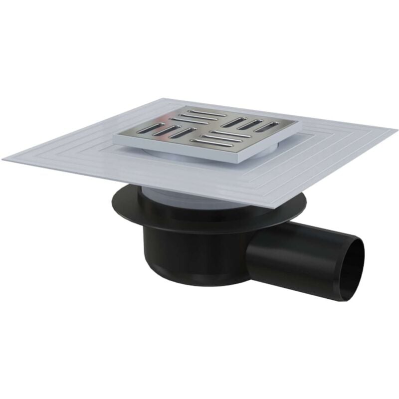 foto del prodotto no brand alcadrain pozzetti scarico laterale a pavimento 150x150 mm, diametro 50 mm, 2 livello di isolamento, tappo antiodore a secco, acciaio