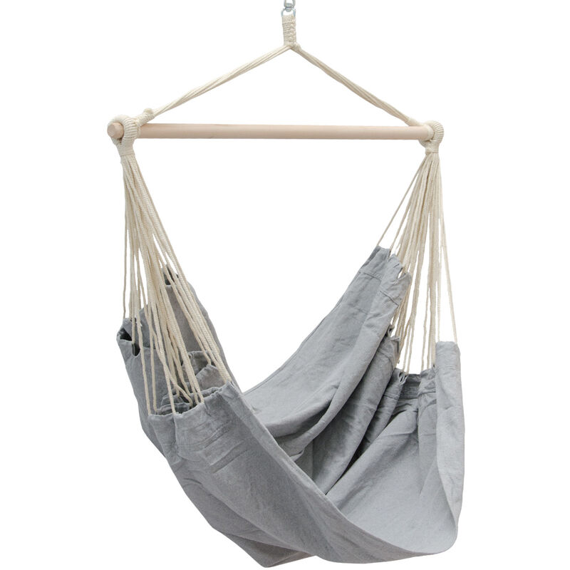 foto del prodotto no brand amanka amaca per sedersi 2 persone 150kg sedile sospeso a 2 posti poltrona di cotone 185x130cm incl perno girevole 360 grigio chiaro