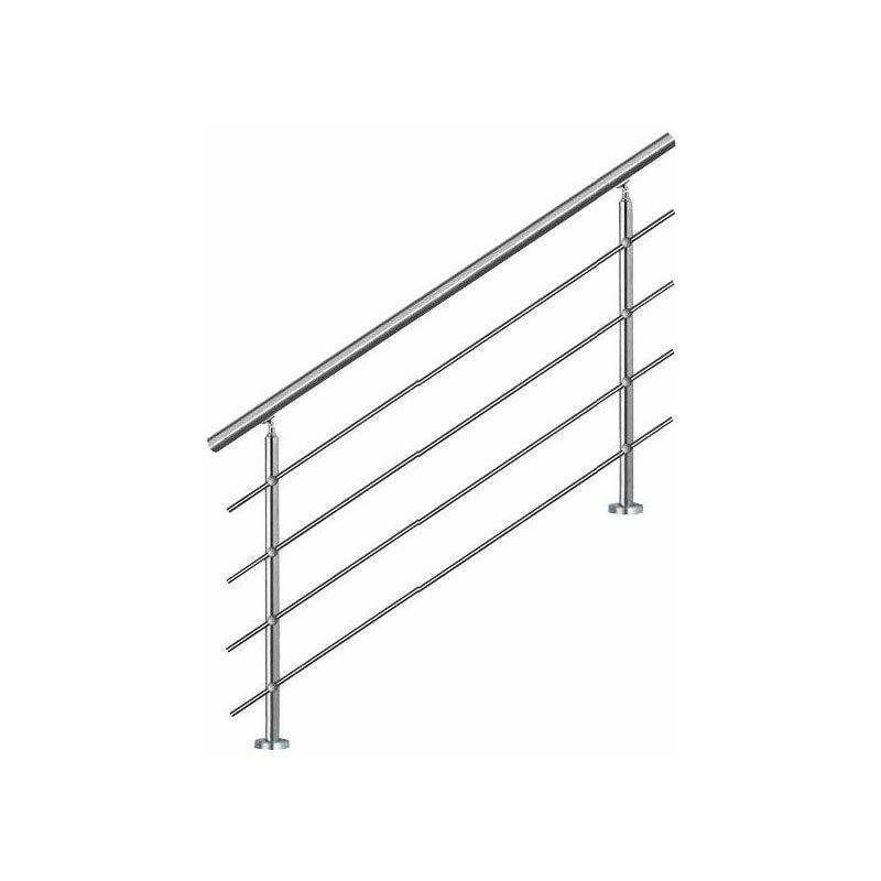 foto del prodotto no brand bc elec ahm1204 corrimano per scale 120 cm, balcone, balaustra, ringhiera in acciaio inox con 4 traverse, installazione piana o inclinata
