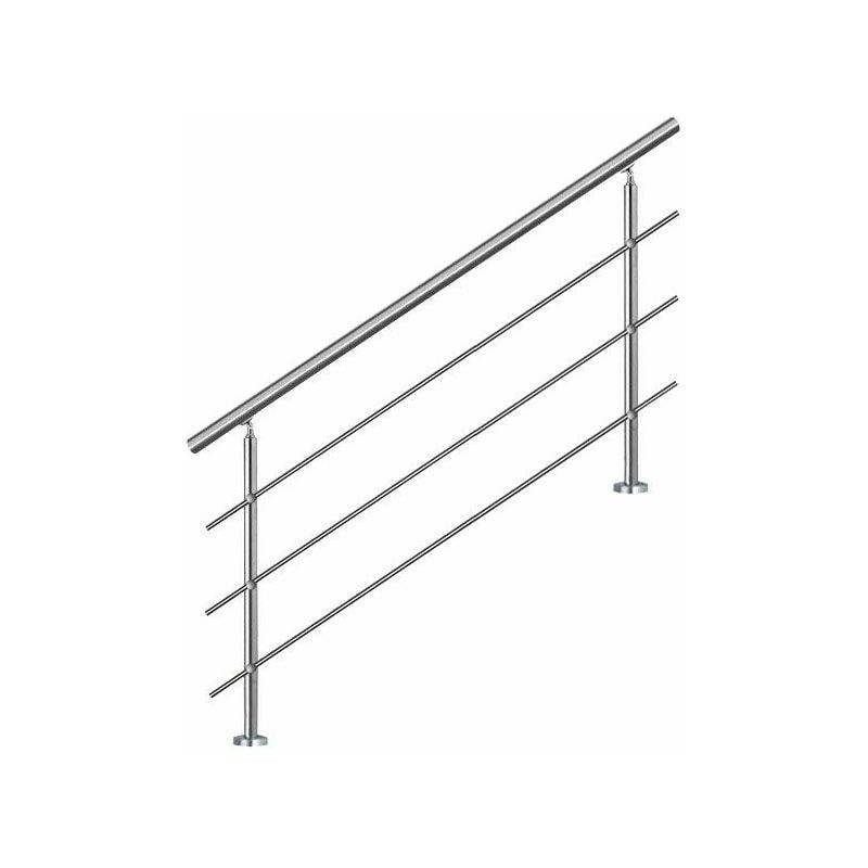 foto del prodotto no brand bc elec ahm1403 corrimano per scale 140 cm, balcone, balaustra, ringhiera in acciaio inox con 3 traverse, installazione piana o inclinata