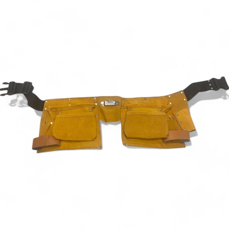 foto del prodotto no brand borsa da carpentiere in pelle bovina con 10 tasche cuciture rinforzate porta utensili martelli e flessometro cintura regolabile