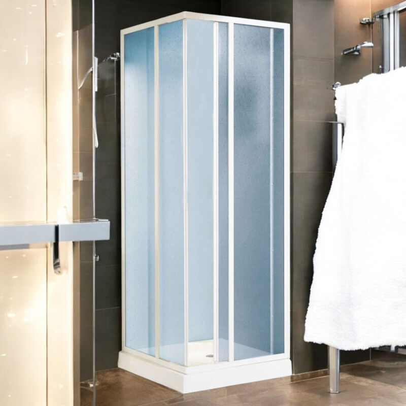 immagine 0 del prodotto no brand box doccia angolare estensibile reversibile con profili in alluminio h185 cm e pannelli a scorrimento in acrilico effetto bollicine 