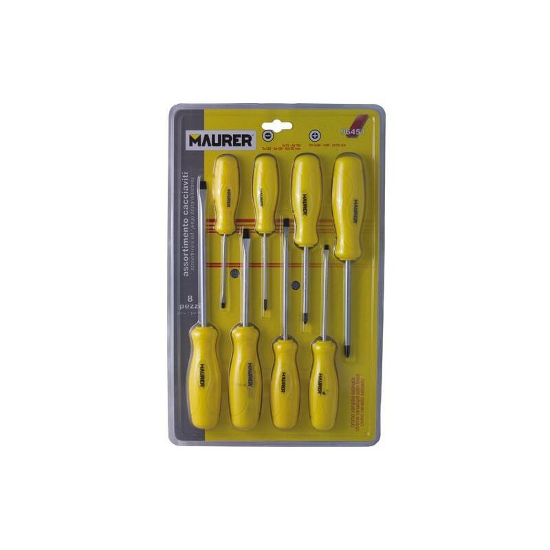 foto del prodotto no brand cacciaviti in serie mod. hobby maurer 8 pz acciaio cromo vanadio manico giallo