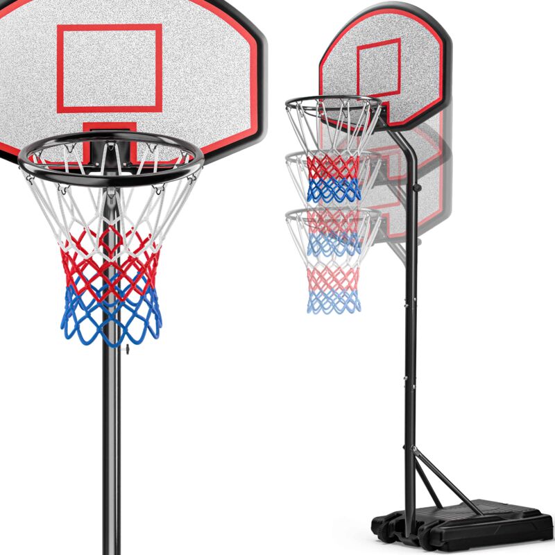 foto del prodotto no brand deuba canestro da basket altezza regolabile 257 305cm base mobile cesto da pallacanestro set in metallo