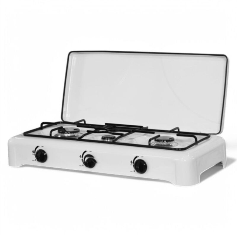 foto del prodotto no brand fornello a gas in acciaio 3 fuochi con bruciatore in lega sparti fiamma e griglia 69x31x13 cm