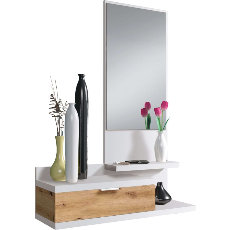 foto del prodotto no brand mobile ingresso dalhia, 1 specchio, 1 cassetto, bianco artik e rovere nodi, stile moderno, 116x81x29 cm