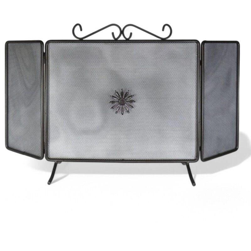 foto del prodotto no brand parascintille due ante in ferro battuto nero per camino con decoro fiore protezione camino elegante 90xh50 cm