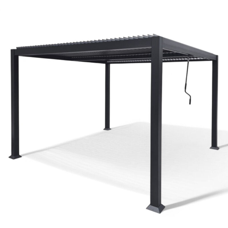 foto del prodotto no brand pergola bioclimatica 4x4 in alluminio grigio scuro con copertura a lamelle frangisole orientabili