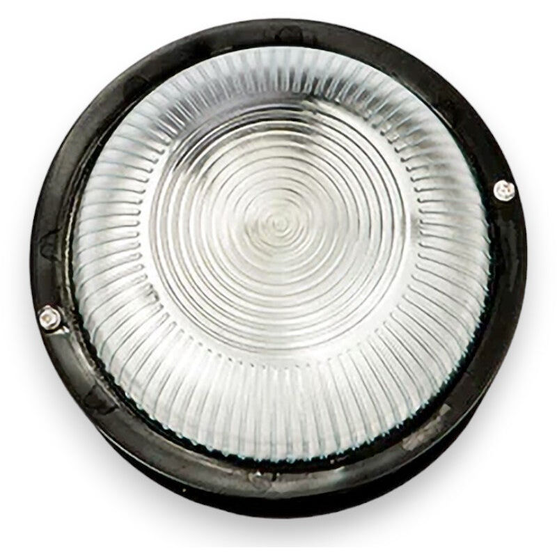foto del prodotto no brand plafoniera tonda con diametro 18.5xh10.6 cm con corpo in termoplastica e diffusore in vetro nero