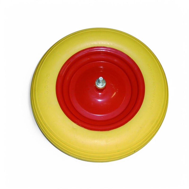 foto del prodotto no brand ruota per carriola piena in pu con cerchio rosso con diametro 38x8,5 cm perno filettato