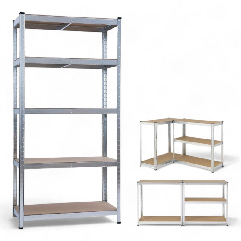 foto del prodotto no brand scaffale in kit modulare in metallo zincato 5 ripiani con barre di rinforzo 90x40xh180 cm