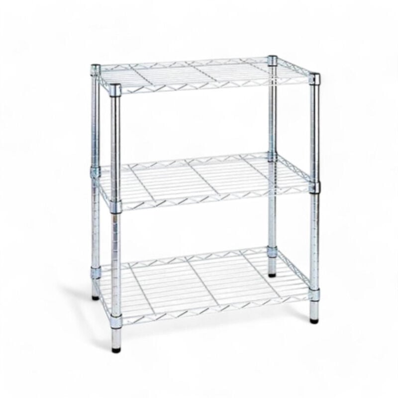 foto del prodotto no brand scaffale in metallo cromato con 3 ripiani dimensioni 60x35x90 cm ideale per casa ufficio e garage portata massima 75 kg per ripiano