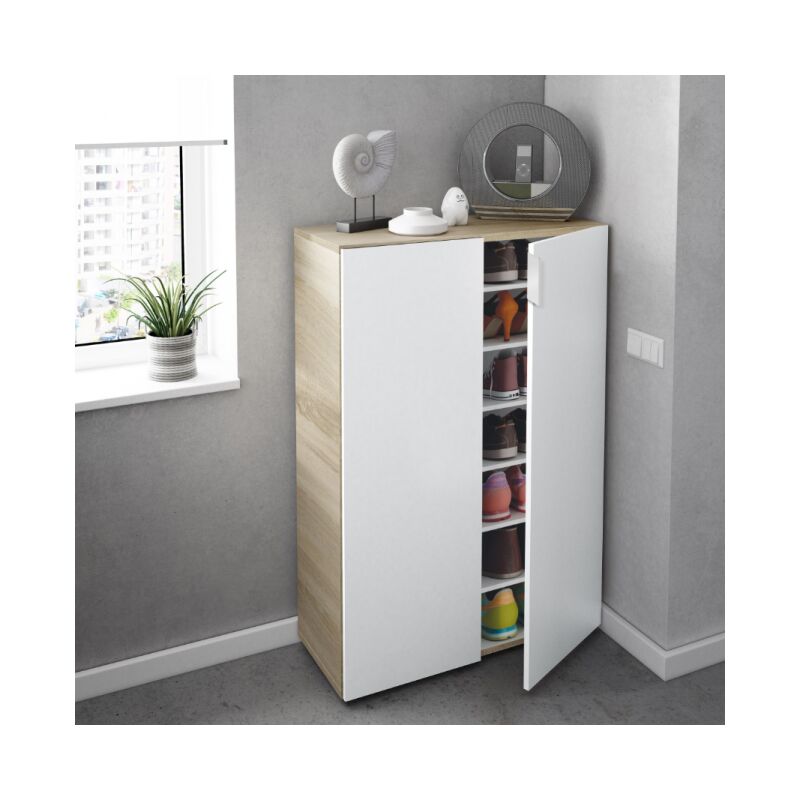 foto del prodotto no brand scarpiera 72x36x103 cm bianco opaco e rovere canadese con 2 ante svezia