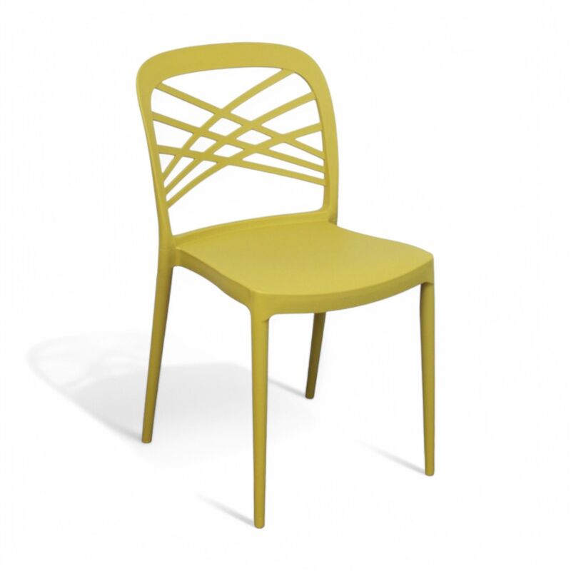 foto del prodotto no brand sedia in resina senza braccioli con schienale design intrecciato impilabile per giardino harmoni giallo