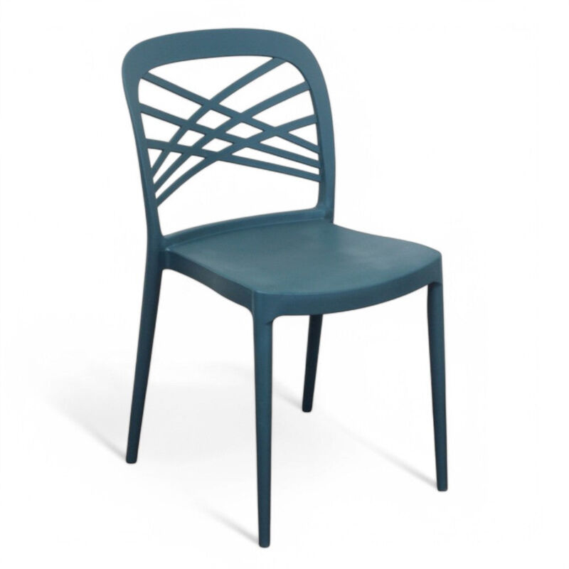 foto del prodotto no brand sedia in resina senza braccioli con schienale design intrecciato impilabile per giardino harmoni verde petrolio