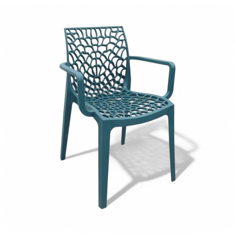 foto del prodotto no brand sedia poltrona impilabile da esterno in resina con schienale decorato design moderno tape blu