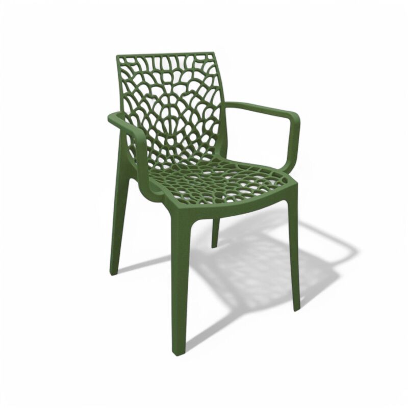 foto del prodotto no brand sedia poltrona impilabile da esterno in resina con schienale decorato design moderno tape verde