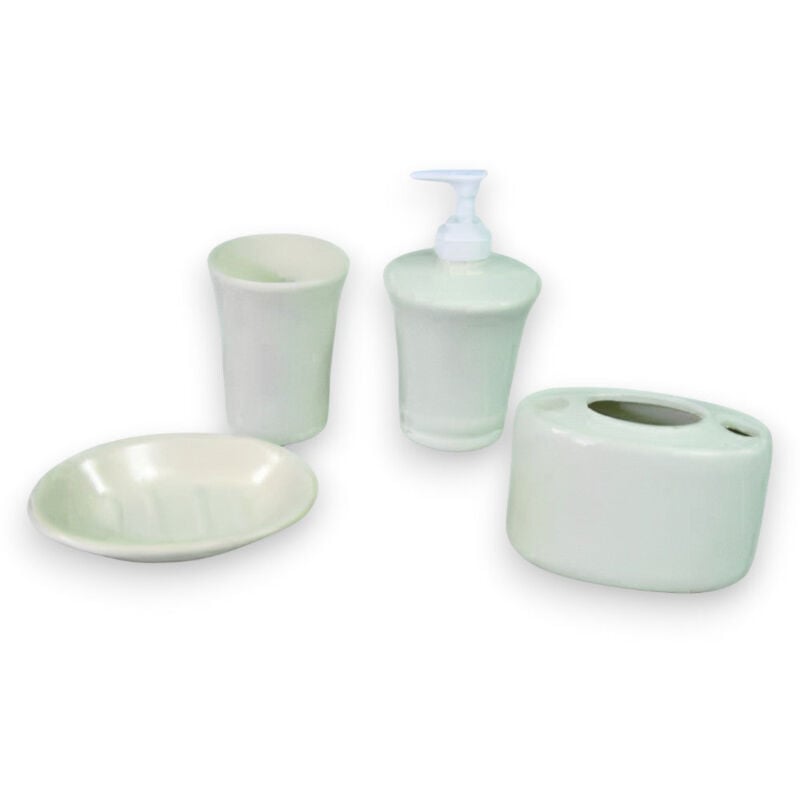 foto del prodotto no brand set accessori bagno in ceramica bianca dispenser sapone liquido portaspazzolini e portasaponette