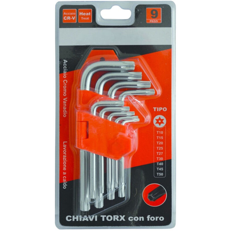 foto del prodotto no brand set di chiavi torx con foro corte 9 pezzi in acciaio cromo vanadio misure t10 t50 per lavorazioni di precisione
