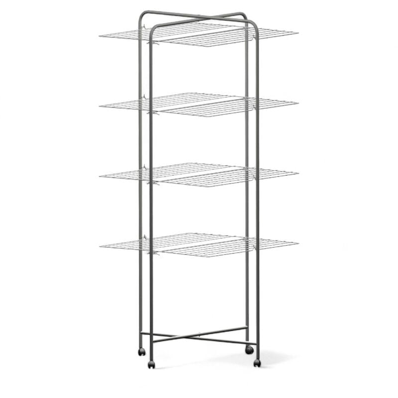 foto del prodotto no brand - stendibiancheria a torre in acciaio antiruggine 4 piani pieghevoli con rotelle per esterno e doccia 40 metri stenditura