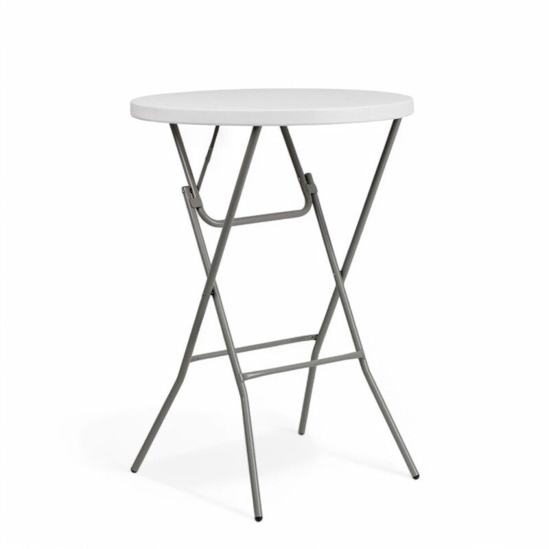 foto del prodotto no brand tavolo da bar pieghevole con struttura in alluminio bianco con diametro 80xh110 cm