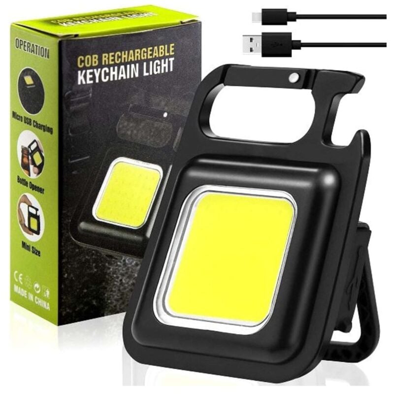 foto del prodotto no brand torcia mini portachiavi ricaricabile impermeabile luce tascabile con staffa pieghevole apribottiglie e base magnetica cob keychain