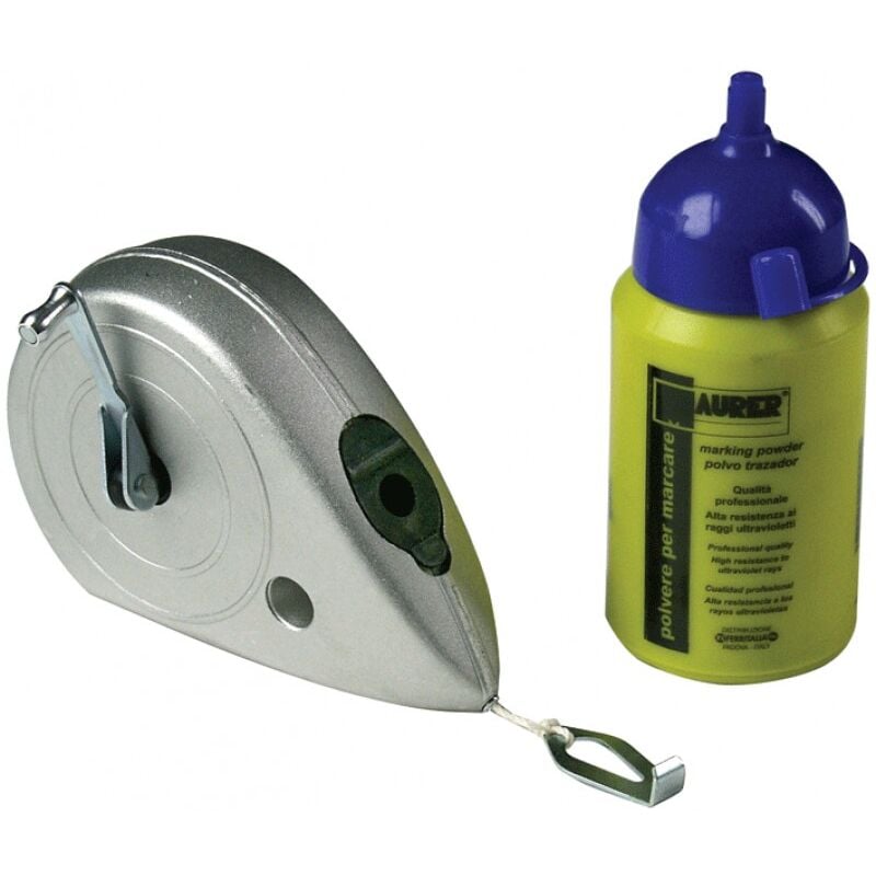 foto del prodotto no brand tracciatore in alluminio in kit con traccialinea 100gr di polvere colore blu 15m