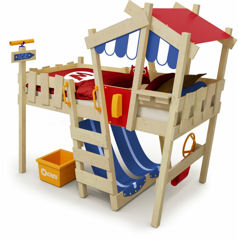 foto del prodotto no brand wickey letti per bambini, letto a soppalco crazy hutty teleone culla 90 x 200 cm, letto a castello blu rosso