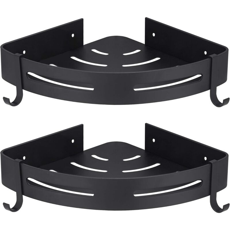foto del prodotto no drilling black corner shower holder bathroom storage shower bathroom accessories shower soap dish rustproof aluminum 2 piece set