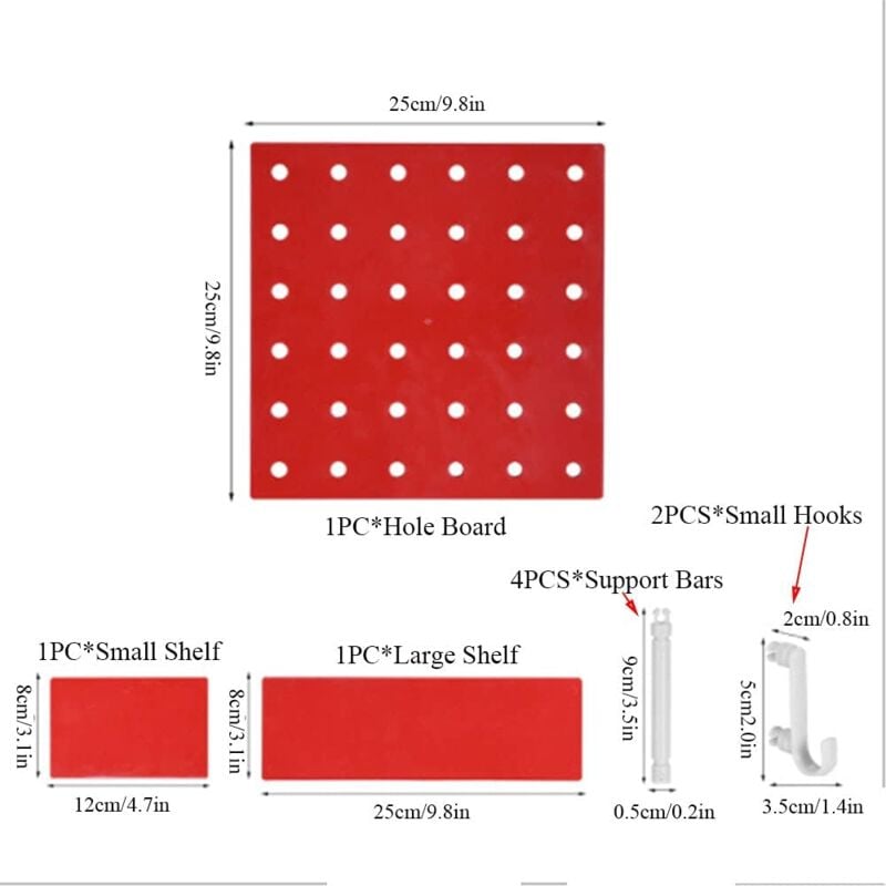foto del prodotto no drilling perforated plastic wall shelf kit for home, kitchen, bathroom, office red 