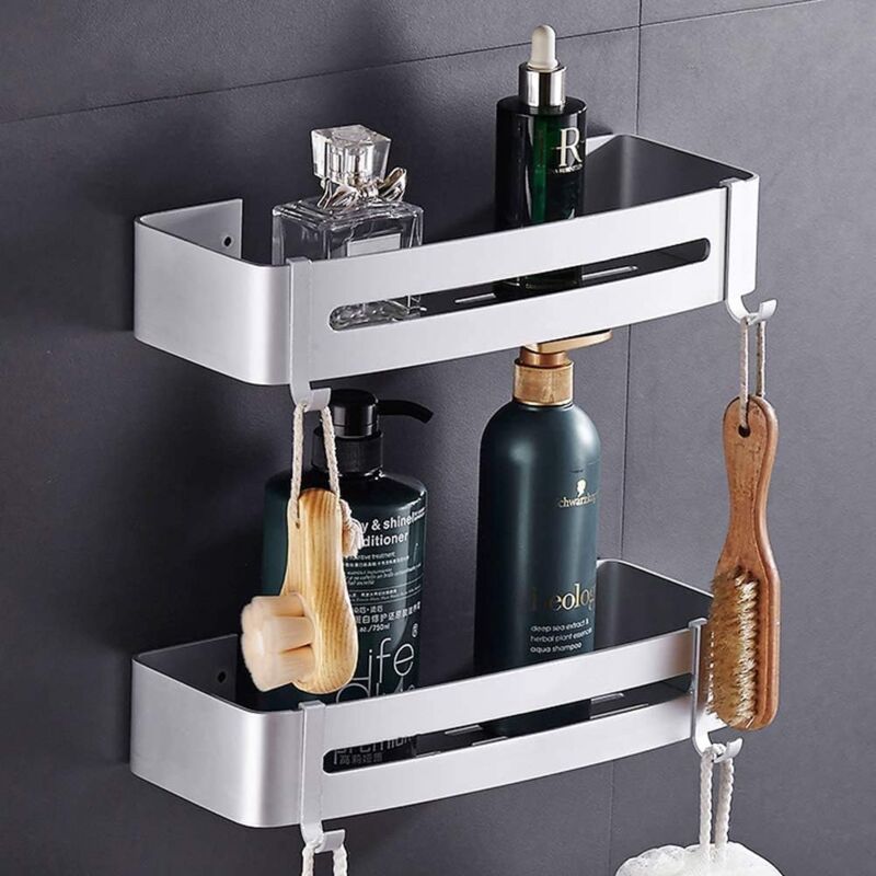 foto del prodotto no drilling shower shelf bathroom shelf rustproof aluminum storage storage 2 shelves for shampoo soap basket 