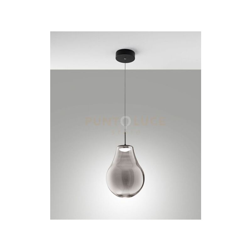 foto del prodotto noa sospensione fume 1 luce in vetro attacco led cct 14w 1510 lm 2700k 3000k 4000k dimmerabile
