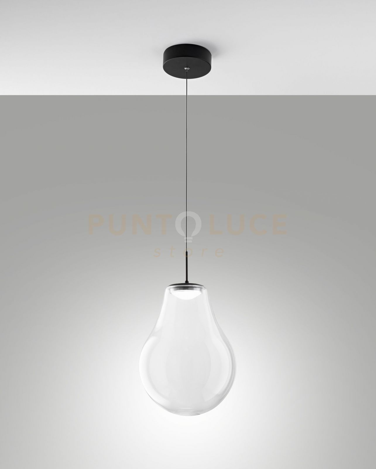 foto del prodotto noa sospensione trasparente 1 luce in vetro attacco led cct 14w 1510 lm 2700k 3000k 4000k dimmerabile