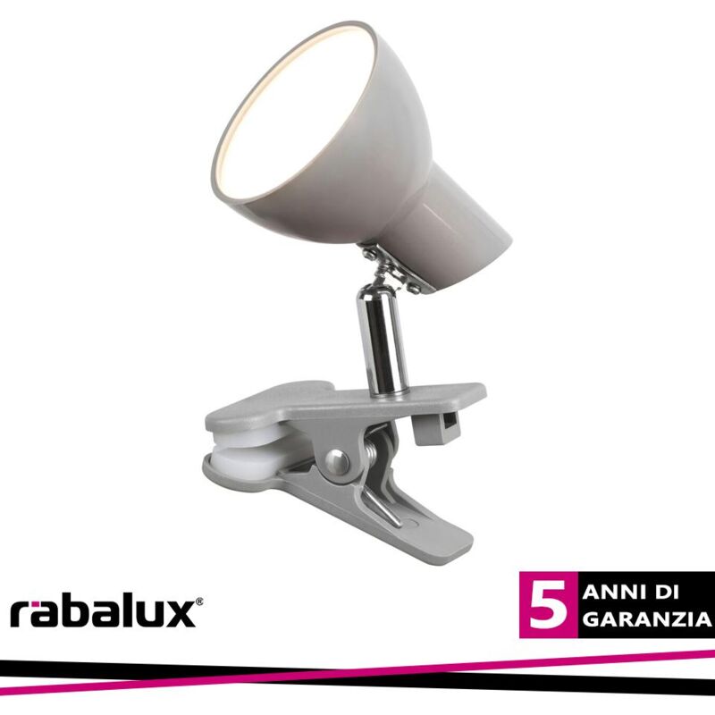 foto del prodotto noah, clip lamp, grey, in built led 5w 360lm 3000k, cabel sw luce calda