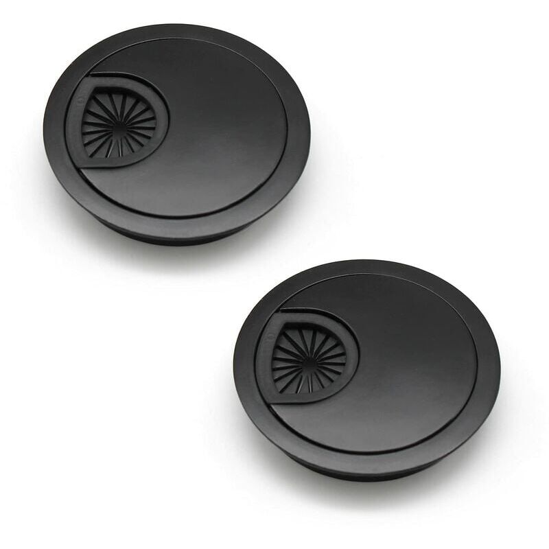 foto del prodotto noble cable grommet 60mm copertura foro cavi per scrivanie e piani di lavoro colore nero materiale lega di zinco 2 pezzi 