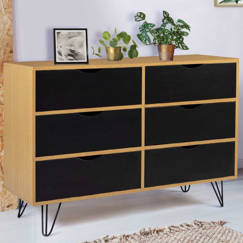 foto del prodotto noemi cassettone vintage a 6 cassetti da 110 cm gamba a spillo in legno